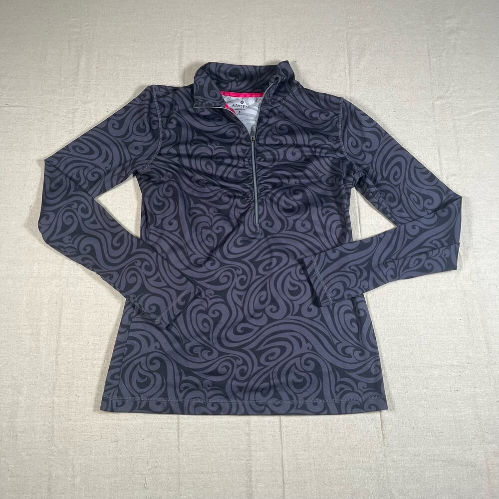 Athleta 1/4 Zip Pullover Shirt Women Small Black Gray Pattern